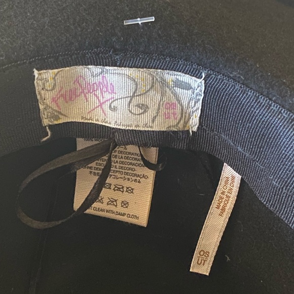 FREE PEOPLE Elegant Black Wool Wide-Brim Fedora Hat One Size Dark Lolita NWOT - Picture 4 of 12